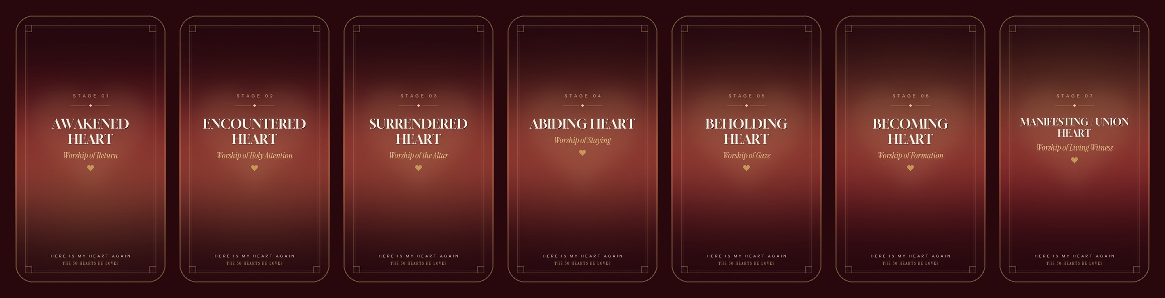The 7 worship lock screens, one for each heart stage in the book